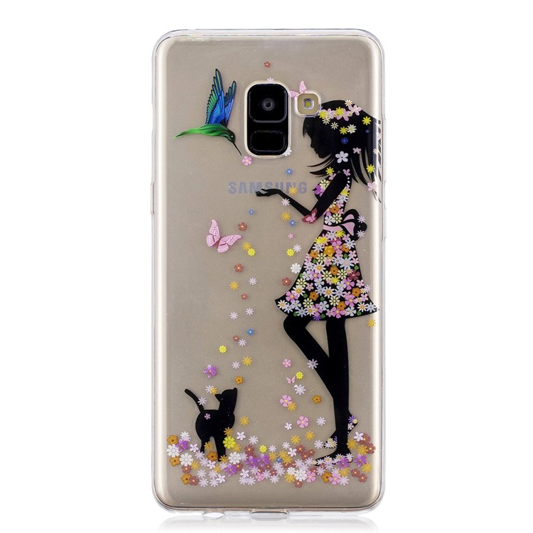 Pattern Printing IMD TPU Mobile Cover for Samsung Galaxy A8 Plus (2018) - Girl and Cat-5