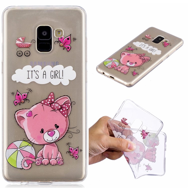 Pattern Printing IMD TPU Cellphone Cover for Samsung Galaxy A8 Plus (2018) - Pink Cat-1