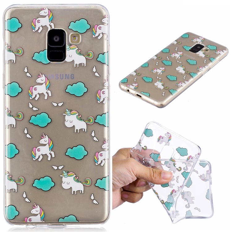 Pattern Printing TPU Phone Shell Case for Samsung Galaxy A8+ (2018) - Unicorn and Cloud-1