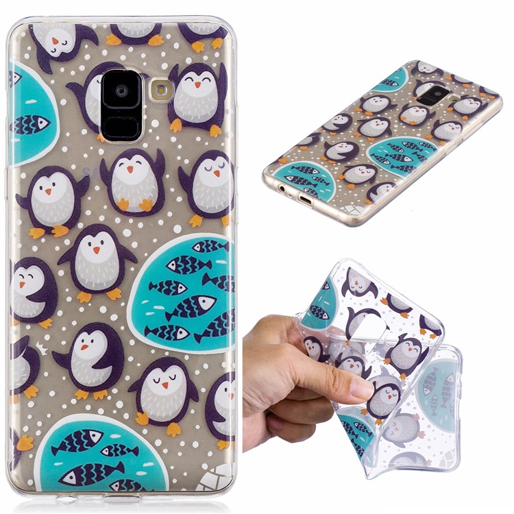 Pattern Printing TPU Shell Cover Case for Samsung Galaxy A8+ (2018) - Penguin Pattern-1