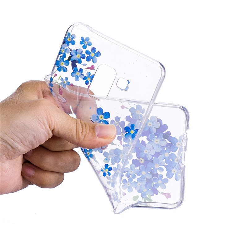 Pattern Printing TPU Gel Cover Case for Samsung Galaxy A8+ (2018) - Blue Flowers-4