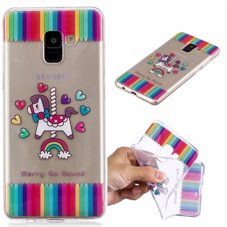 Pattern Printing TPU Phone Case for Samsung Galaxy A8 (2018) - Horse and Hearts-1