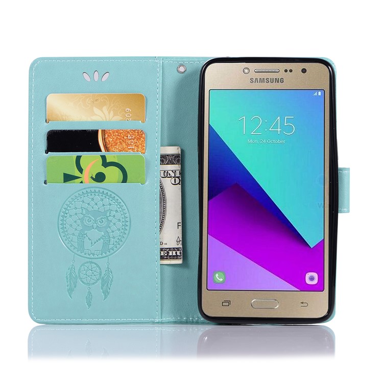 Imprint Dream Catcher Owl PU Leather Stand Flip Case for Samsung Galaxy J2 Prime/Grand Prime Plus/Prime (2016) - Cyan-4