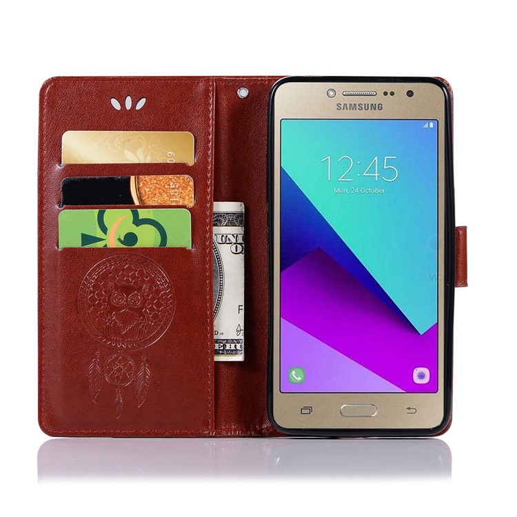 Imprint Dream Catcher Owl Wallet PU Leather Case for Samsung Galaxy J2 Prime/Grand Prime Plus/Prime (2016) - Brown-4