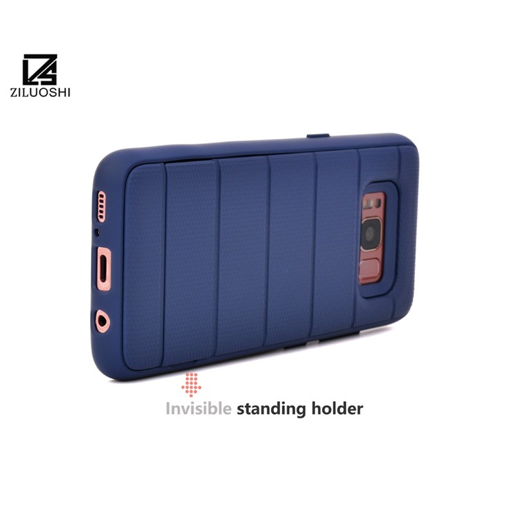 Non-slip TPU+PC Combo Phone Case with Kickstand for Samsung Galaxy S8 G950 - Blue-3
