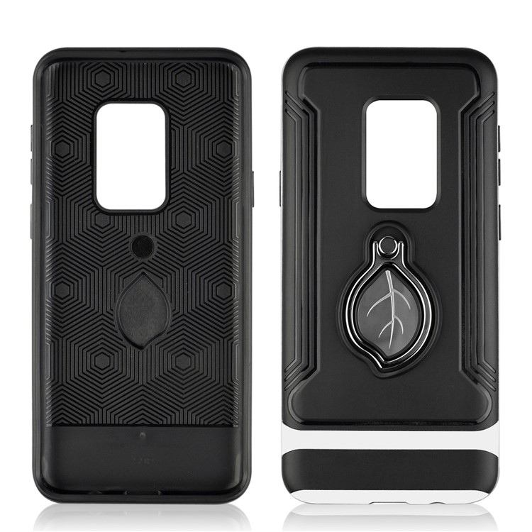 ANGIBABE Maple Leaf Magnetic Ring Holder Kickstand TPU + PC Hybrid Cover for Samsung Galaxy S9 Plus SM-G965 - White-2