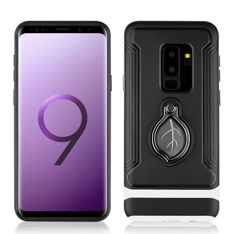 ANGIBABE Maple Leaf Magnetic Ring Holder Kickstand TPU + PC Hybrid Cover for Samsung Galaxy S9 Plus SM-G965 - White-3