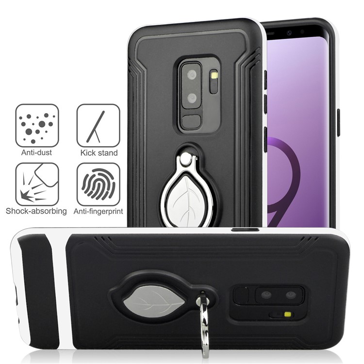 ANGIBABE Maple Leaf Magnetic Ring Holder Kickstand TPU + PC Hybrid Cover for Samsung Galaxy S9 Plus SM-G965 - White-4