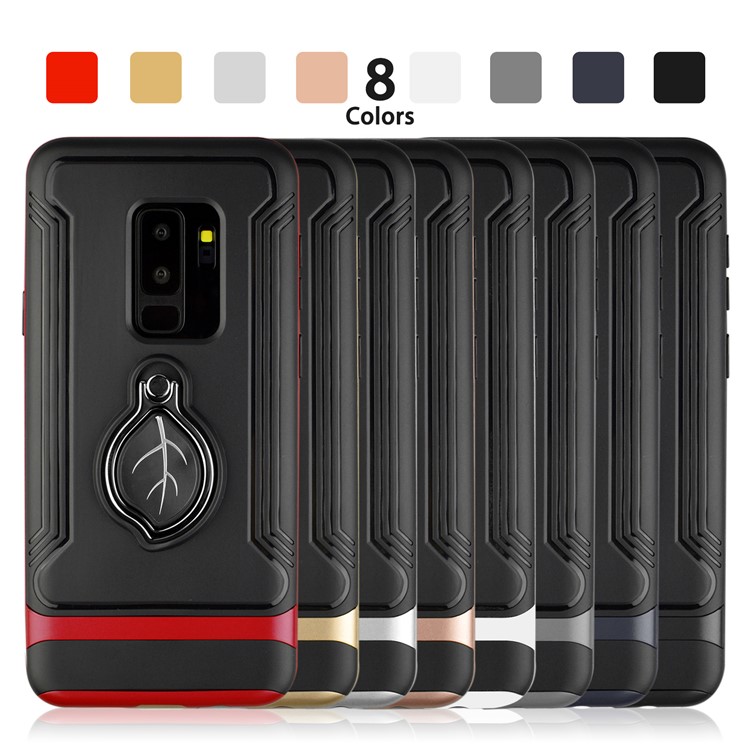 ANGIBABE Maple Leaf Magnetic Ring Holder Kickstand TPU + PC Hybrid Cover for Samsung Galaxy S9 Plus SM-G965 - White-9