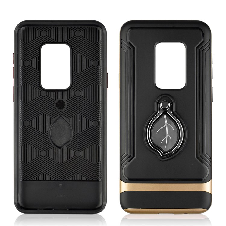 ANGIBABE Maple Leaf Magnetic Ring Holder Kickstand TPU + PC Hybrid Cell Phone Case for Samsung Galaxy S9+ SM-G965 - Gold-2