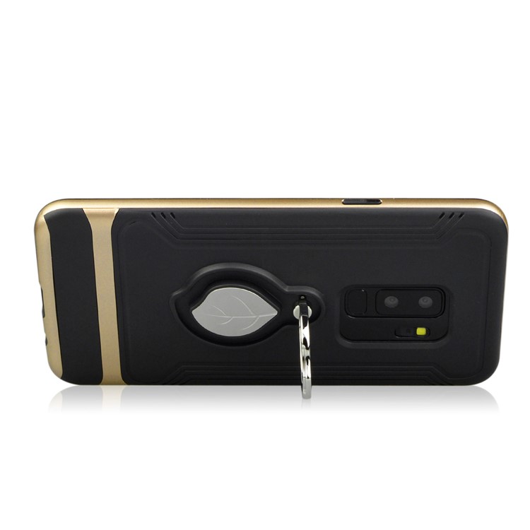 ANGIBABE Maple Leaf Magnetic Ring Holder Kickstand TPU + PC Hybrid Cell Phone Case for Samsung Galaxy S9+ SM-G965 - Gold-5