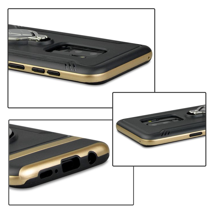 ANGIBABE Maple Leaf Magnetic Ring Holder Kickstand TPU + PC Hybrid Cell Phone Case for Samsung Galaxy S9+ SM-G965 - Gold-6