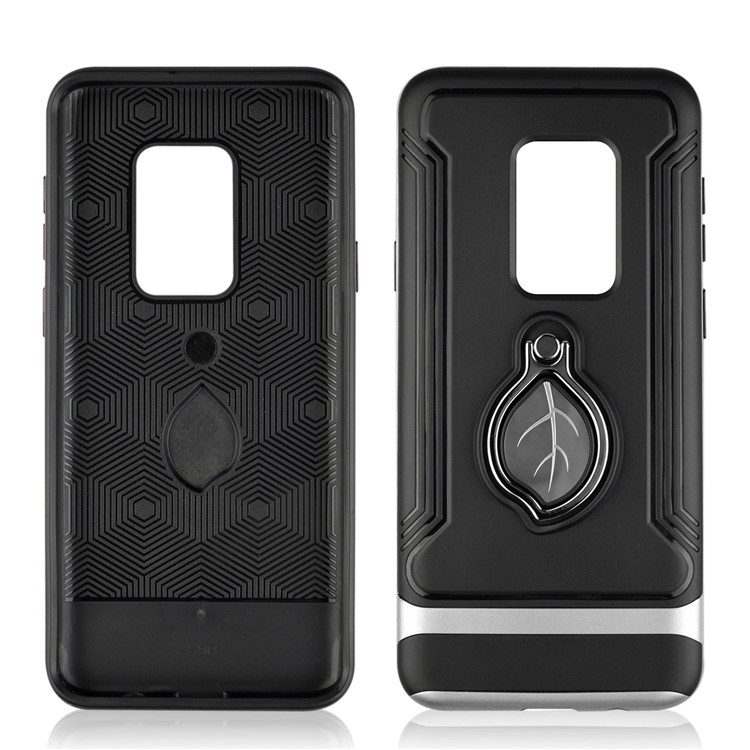 ANGIBABE Maple Leaf Magnetic Ring Holder Kickstand TPU + PC Hybrid Back Case for Samsung Galaxy S9+ SM-G965 - Silver-2