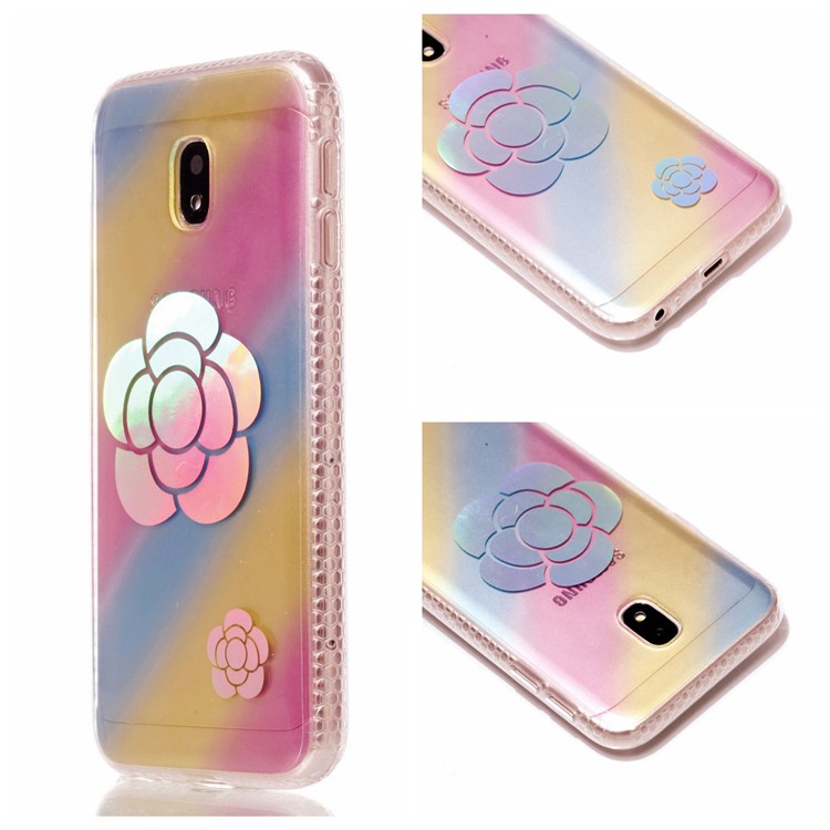 Soft Rainbow Electroplating TPU Protective Mobile Phone Case for Samsung Galaxy J3 (2017) EU Version / J3 Pro (2017) - Two Flowers-1