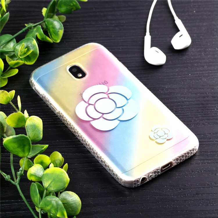 Soft Rainbow Electroplating TPU Protective Mobile Phone Case for Samsung Galaxy J3 (2017) EU Version / J3 Pro (2017) - Two Flowers-6
