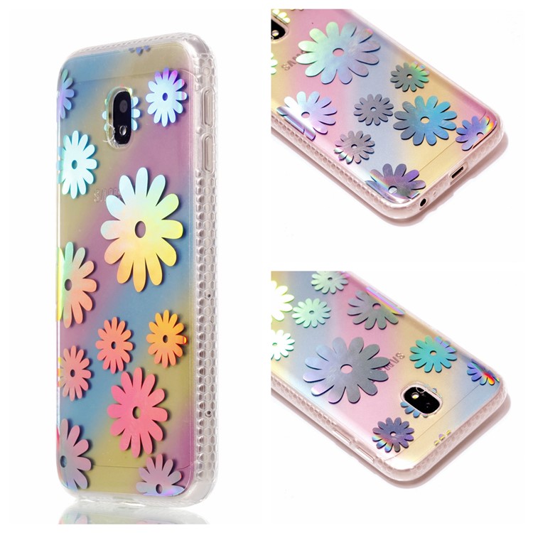 Soft Rainbow Electroplating TPU Protective Cell Phone Cover for Samsung Galaxy J3 (2017) EU Version / J3 Pro (2017) - Flowers-1
