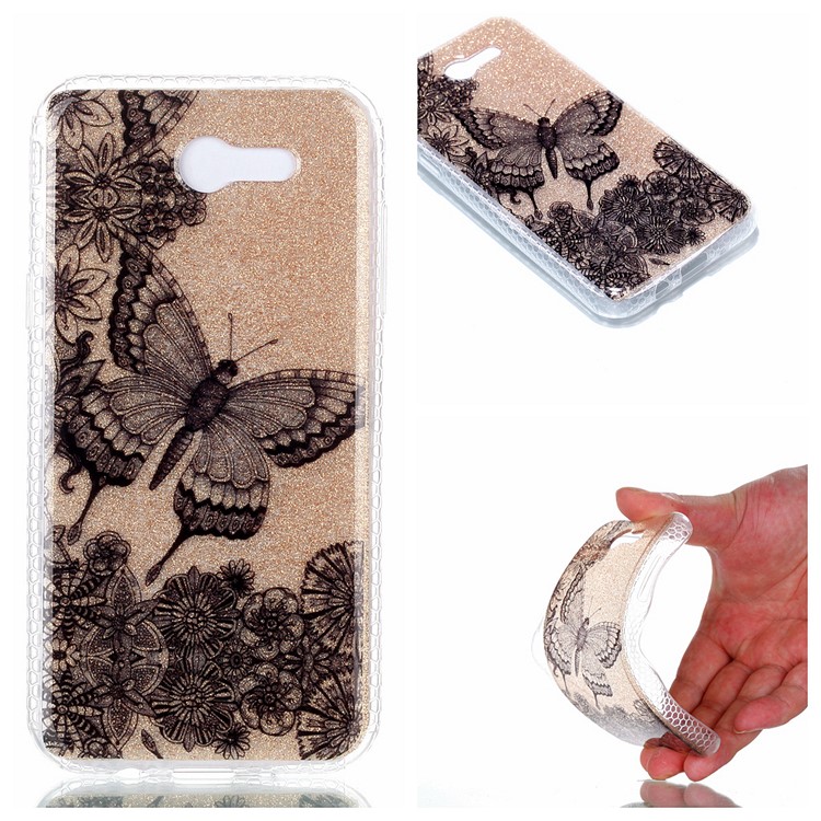 Glitter Powder IMD TPU Back Case for Samsung Galaxy J3 (2017) EU Version/J3 Pro (2017) - Black Butterfly-1