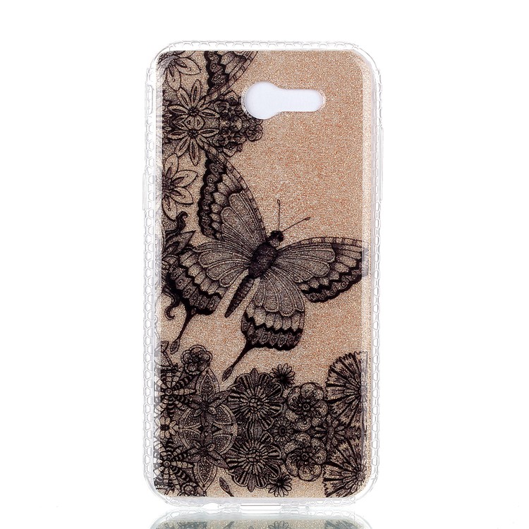 Glitter Powder IMD TPU Back Case for Samsung Galaxy J3 (2017) EU Version/J3 Pro (2017) - Black Butterfly-2
