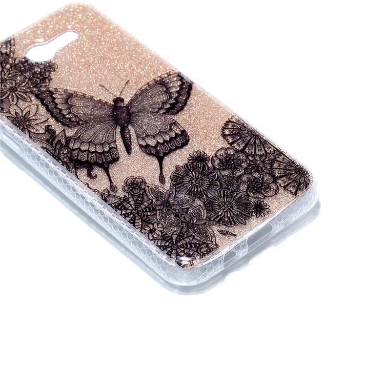 Glitter Powder IMD TPU Back Case for Samsung Galaxy J3 (2017) EU Version/J3 Pro (2017) - Black Butterfly-4