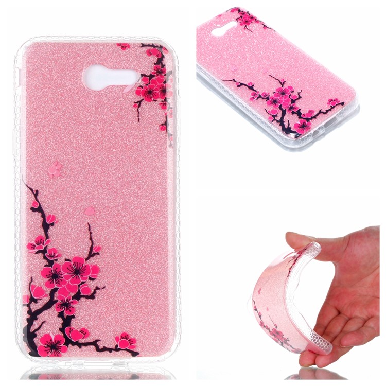 IMD Flash Powder TPU Back Cover Accessory for Samsung Galaxy J3 (2017) EU Version/J3 Pro (2017) - Plum Blossom-1