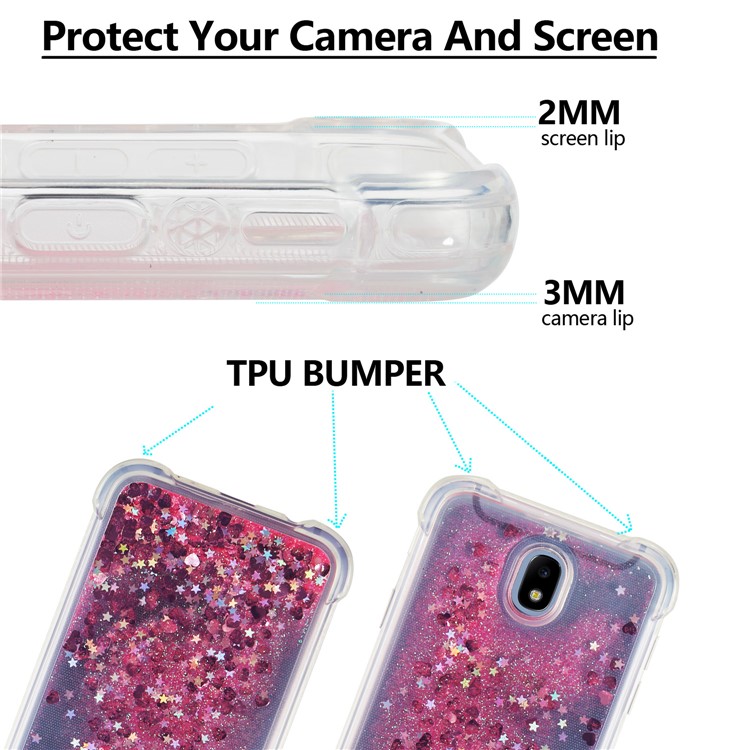 Dynamische Glitter Pulver Pailletten Stoßfest TPU Gel Abdeckung Für Samsung Galaxy J7 (2017) EU Version / J7 Pro (2017) - Rose-2