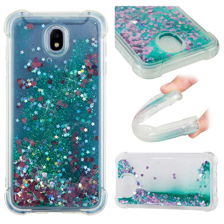 Dynamic Glitter Powder Sequins Shockproof TPU Gel Mobile Phone Case for Samsung Galaxy J7 (2017) EU Version/J7 Pro (2017) - Cyan-1