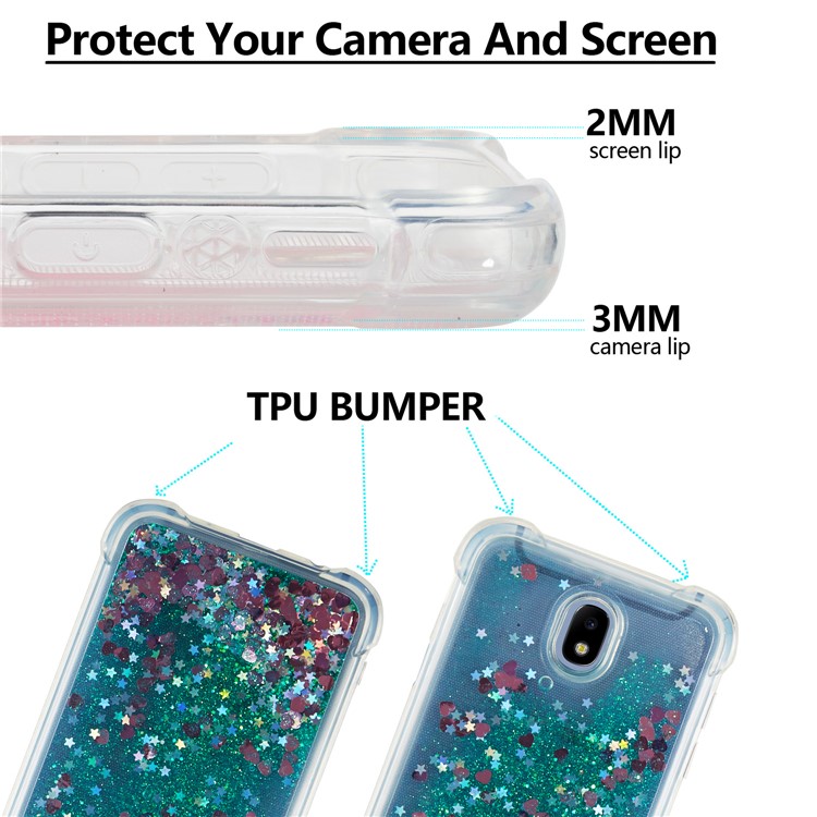 Dynamic Glitter Powder Sequins Shockproof TPU Gel Mobile Phone Case for Samsung Galaxy J7 (2017) EU Version/J7 Pro (2017) - Cyan-2