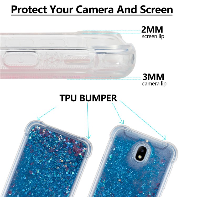 Dynamische Glitter Pulver Pailletten Stoßfest Tpu Gel Handy Case Für Samsung Galaxy J7 (2017) EU Version / J7 Pro (2017) - Dunkelblau-2