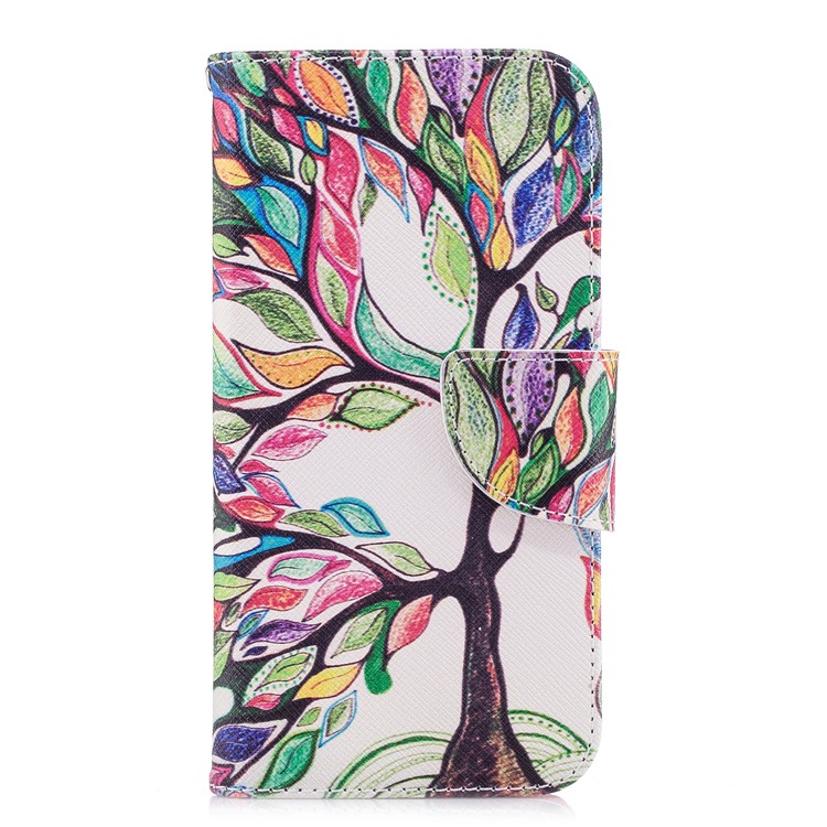 Pattern Printing Leather Wallet Case for Samsung Galaxy J2 Pro 2018 - Colorized Tree-2