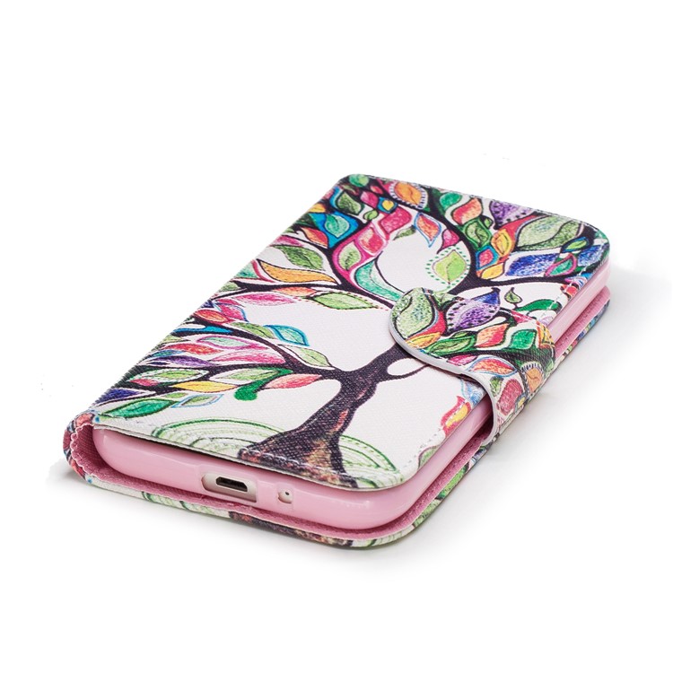 Pattern Printing Leather Wallet Case for Samsung Galaxy J2 Pro 2018 - Colorized Tree-6