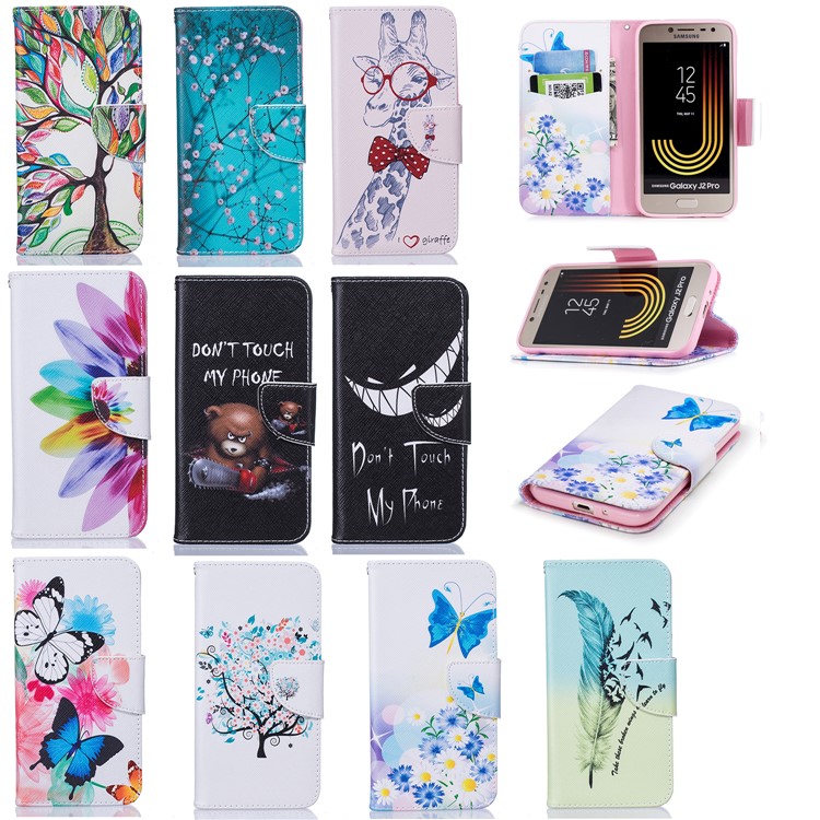 Pattern Printing Leather Wallet Case for Samsung Galaxy J2 Pro 2018 - Colorized Tree-9