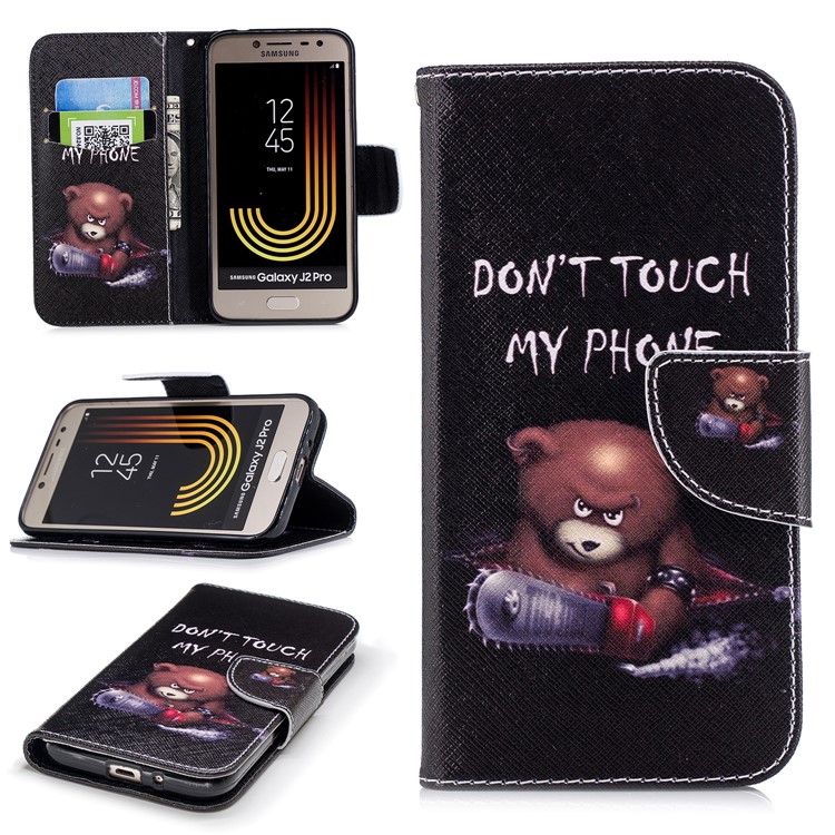 Pattern Printing Leather Wallet Shell Case for Samsung Galaxy J2 Pro 2018 - Brown Bear and Warning Words-1