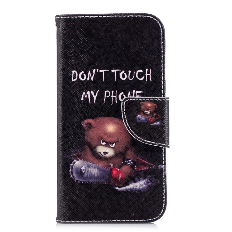 Pattern Printing Leather Wallet Shell Case for Samsung Galaxy J2 Pro 2018 - Brown Bear and Warning Words-2