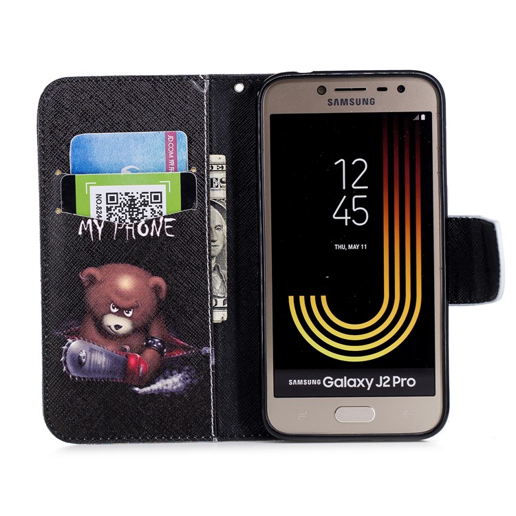 Pattern Printing Leather Wallet Shell Case for Samsung Galaxy J2 Pro 2018 - Brown Bear and Warning Words-8