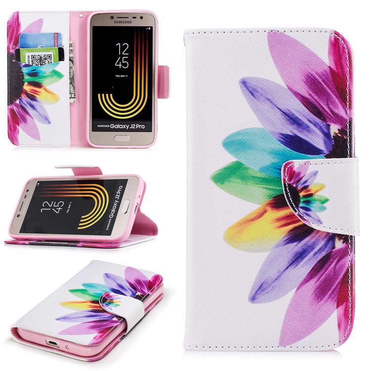 Pattern Printing Cell Phone Leather Wallet Case for Samsung Galaxy J2 Pro 2018 - Colorful Petals-1