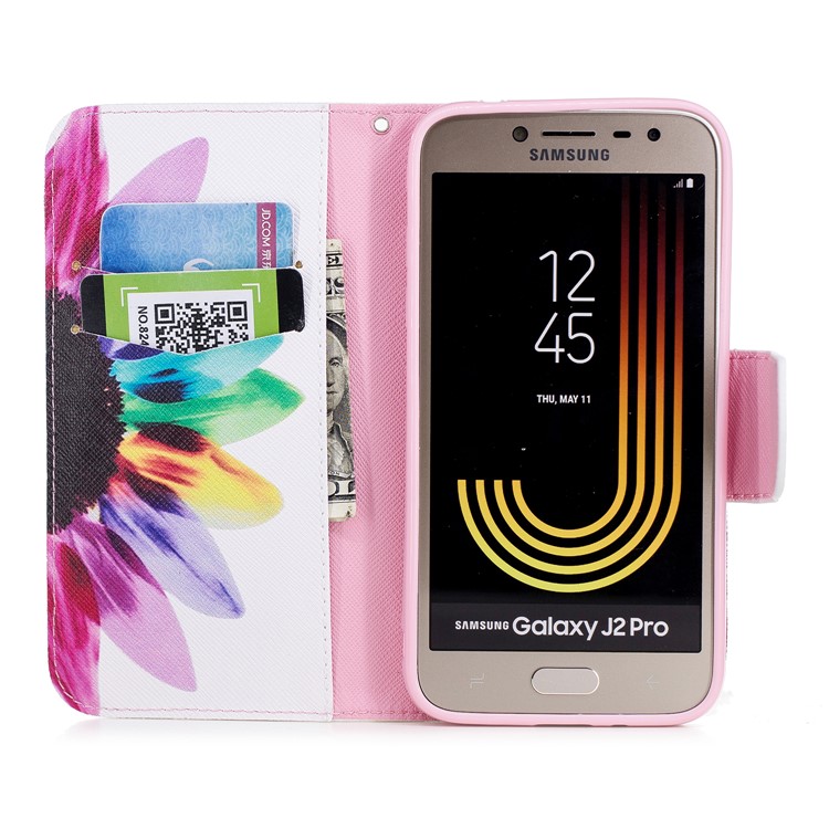Pattern Printing Cell Phone Leather Wallet Case for Samsung Galaxy J2 Pro 2018 - Colorful Petals-8
