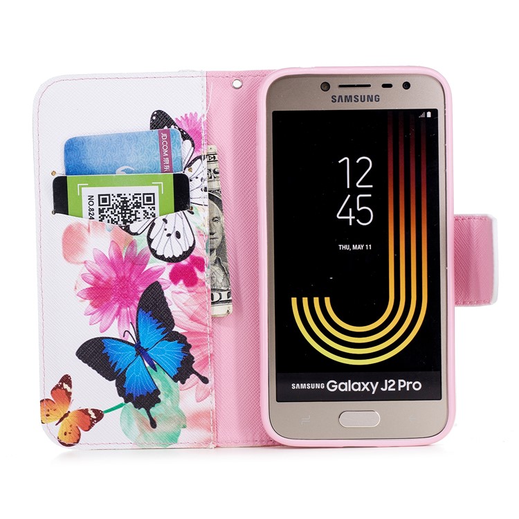 Pattern Printing Magnetic Leather Wallet Case for Samsung Galaxy J2 Pro 2018 - Vivid Butterflies-8