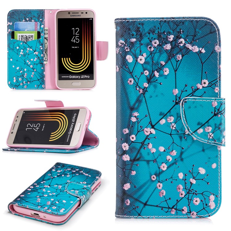 Pattern Printing Magnetic Leather Stand Case for Samsung Galaxy J2 Pro 2018 - Tree with Flowers-1