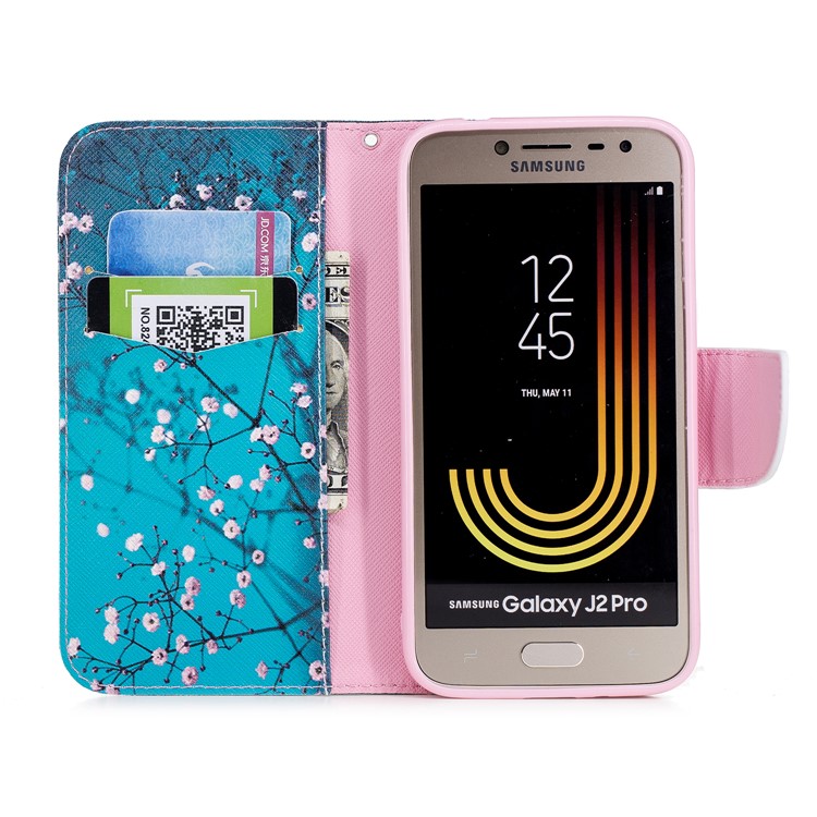 Pattern Printing Magnetic Leather Stand Case for Samsung Galaxy J2 Pro 2018 - Tree with Flowers-8