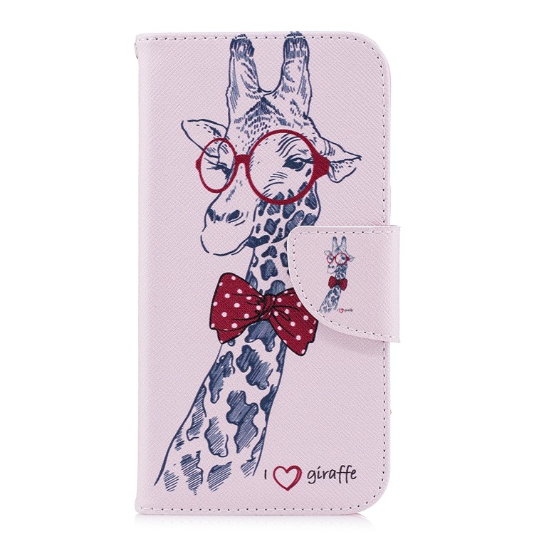 Pattern Printing Magnetic Leather Stand Cover for Samsung Galaxy J2 Pro 2018 - Adorable Giraffe Wearing Glasses-2
