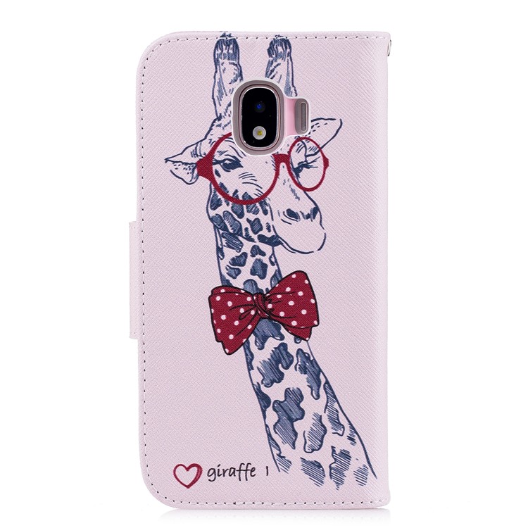 Pattern Printing Magnetic Leather Stand Cover for Samsung Galaxy J2 Pro 2018 - Adorable Giraffe Wearing Glasses-3