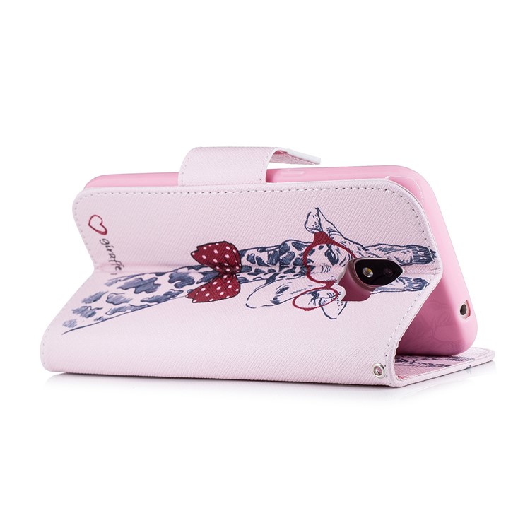Pattern Printing Magnetic Leather Stand Cover for Samsung Galaxy J2 Pro 2018 - Adorable Giraffe Wearing Glasses-4