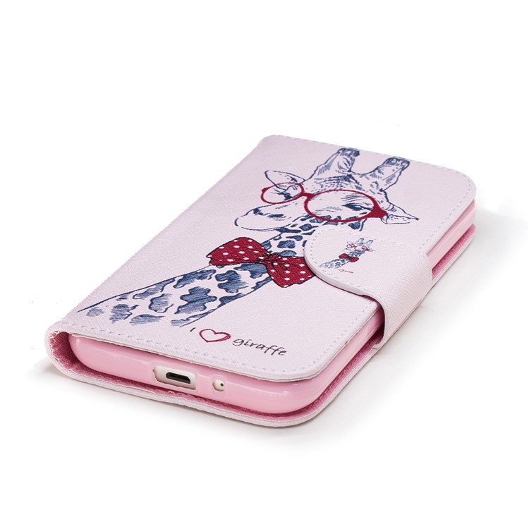 Pattern Printing Magnetic Leather Stand Cover for Samsung Galaxy J2 Pro 2018 - Adorable Giraffe Wearing Glasses-6