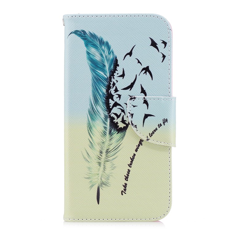 Pattern Printing Wallet Leather Stand Case for Samsung Galaxy J2 Pro 2018 - Feather Pattern-2