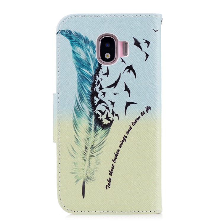 Pattern Printing Wallet Leather Stand Case for Samsung Galaxy J2 Pro 2018 - Feather Pattern-3