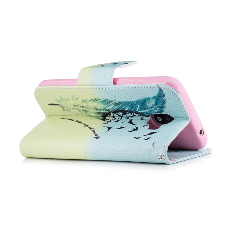 Pattern Printing Wallet Leather Stand Case for Samsung Galaxy J2 Pro 2018 - Feather Pattern-4
