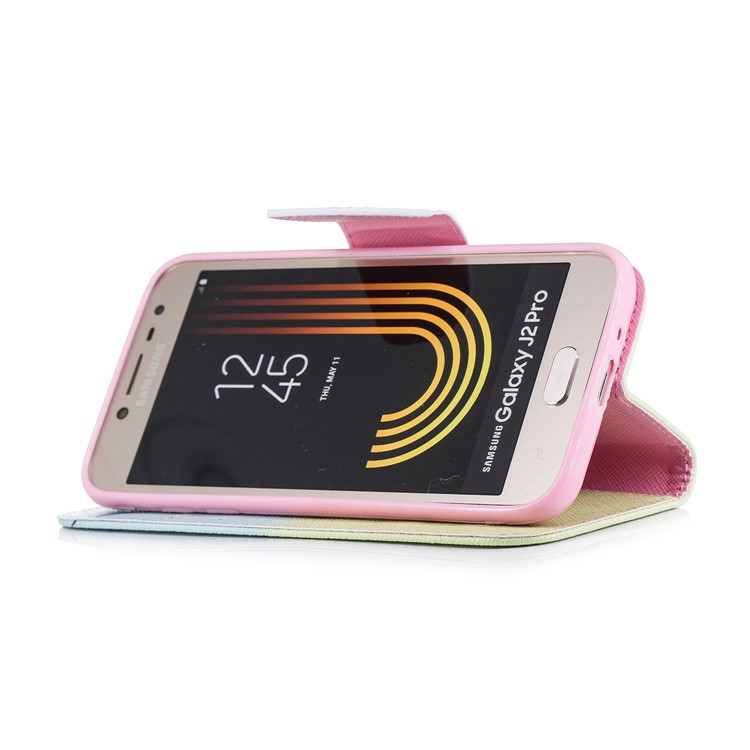 Pattern Printing Wallet Leather Stand Case for Samsung Galaxy J2 Pro 2018 - Feather Pattern-5