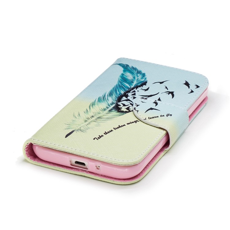 Pattern Printing Wallet Leather Stand Case for Samsung Galaxy J2 Pro 2018 - Feather Pattern-6