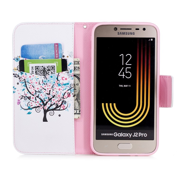 Pattern Printing Wallet Leather Stand Cover for Samsung Galaxy J2 Pro 2018 - Flowered Tree-8