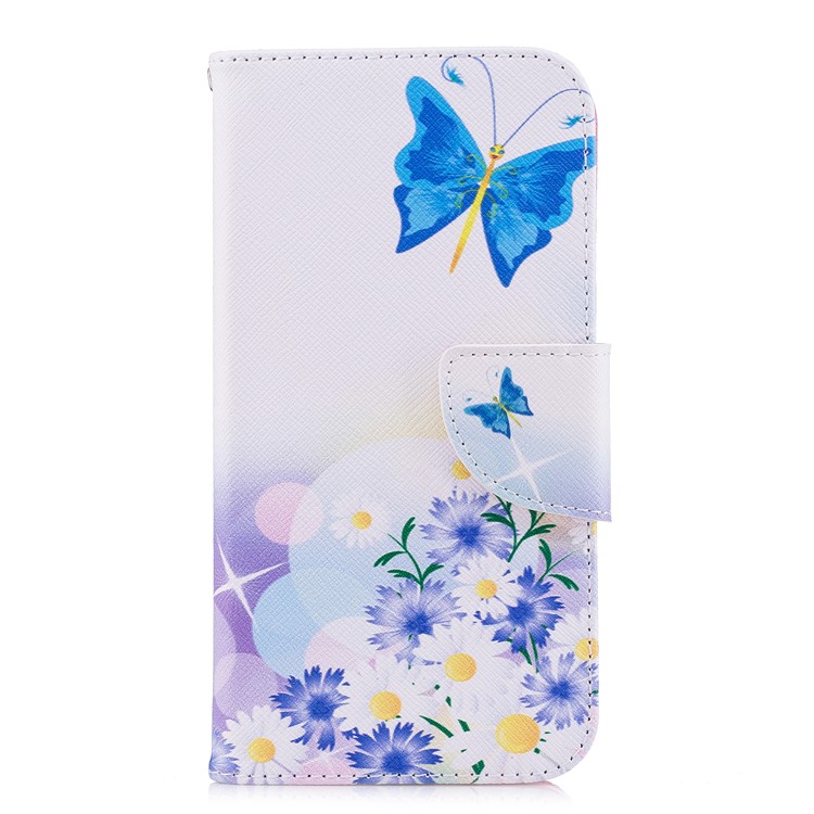 Pattern Printing Stand Leather Wallet Case for Samsung Galaxy J2 Pro 2018 - Blue Butterfly and Flowers-2